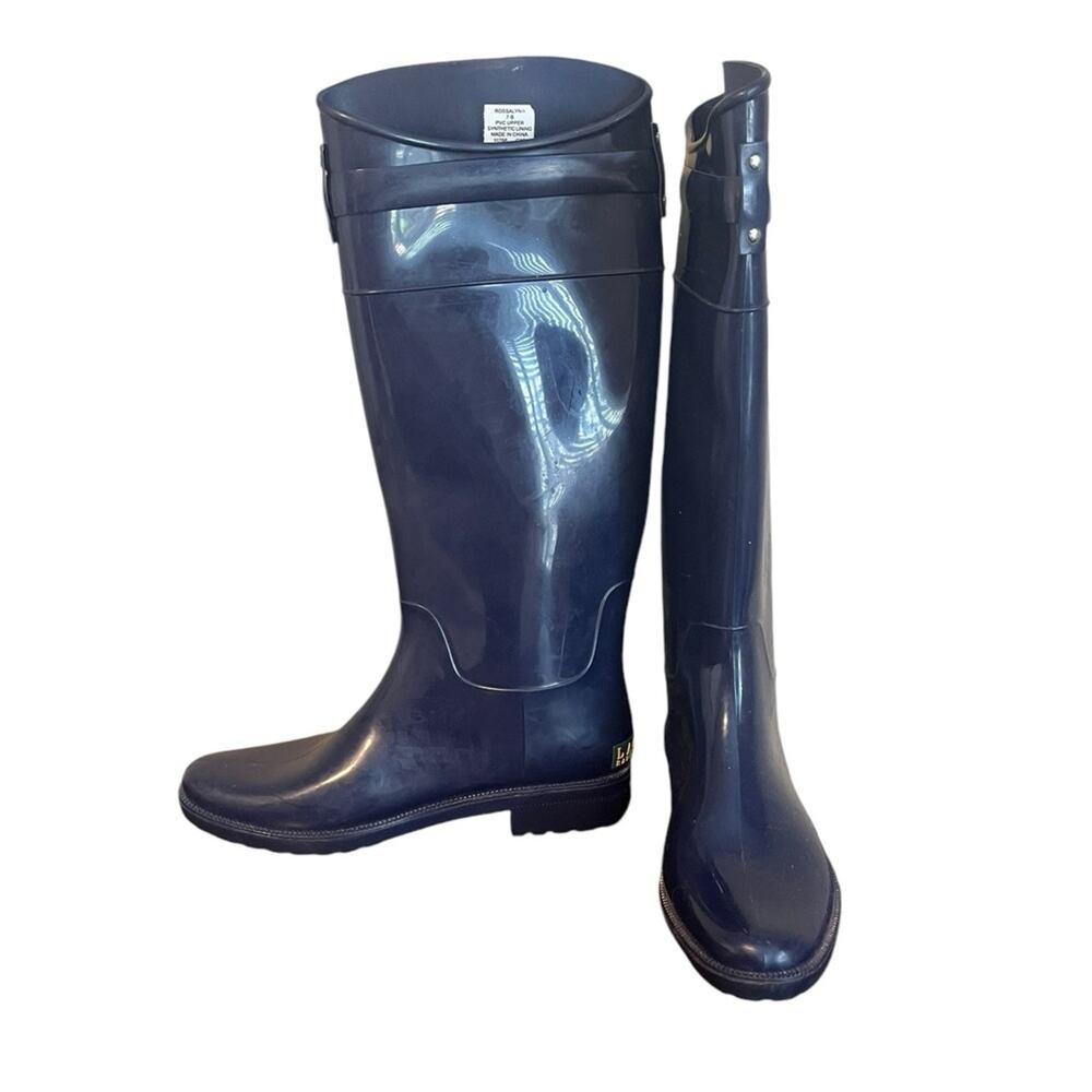 LAUREN RALPH LAUREN Rossalyn II Rain Boots‎ in Navy Blue Buckle Detail Women's 7